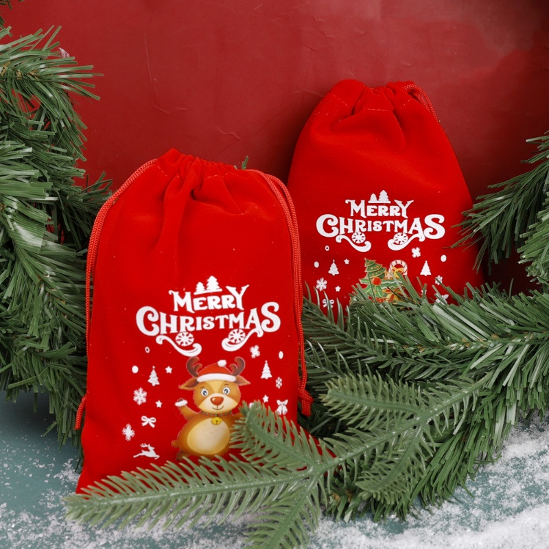 Túi Dây Rút Đa Năng Đựng Quà Giáng Sinh / Đồ Ăn Vặt / Trang Sức Bằng Vải Nhung Hình Ông Già Noel Nai Sừng Tấm / Túi Kẹo Nhỏ Gọn Trang Trí Nhà Cửa Tiệc Tùng