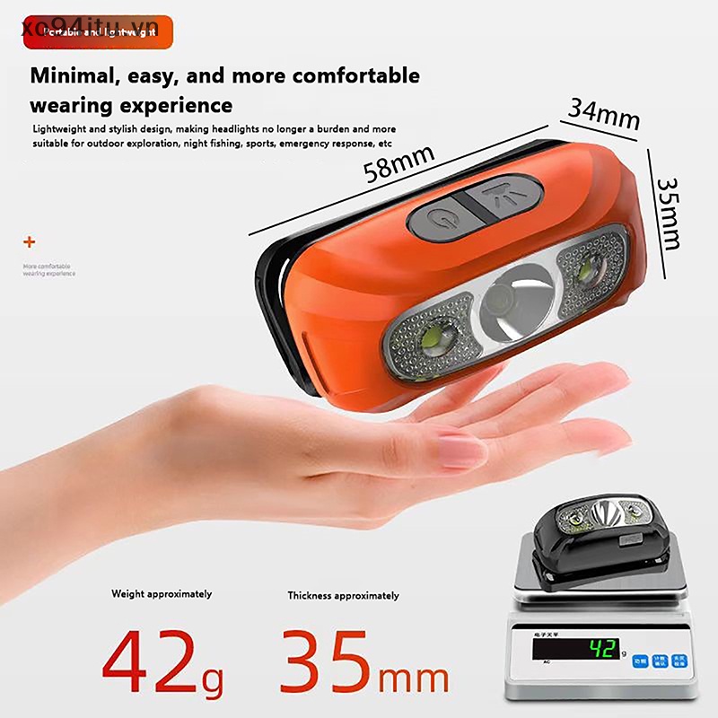 Xoitu Đèn Pin Đội Đầu Cảm Biến Chuyển Động Cơ Thể Chống Thấm Nước Cắm Trại Ngoài Trời Có Thể Sạc Lại Bằng Cổng usb vn