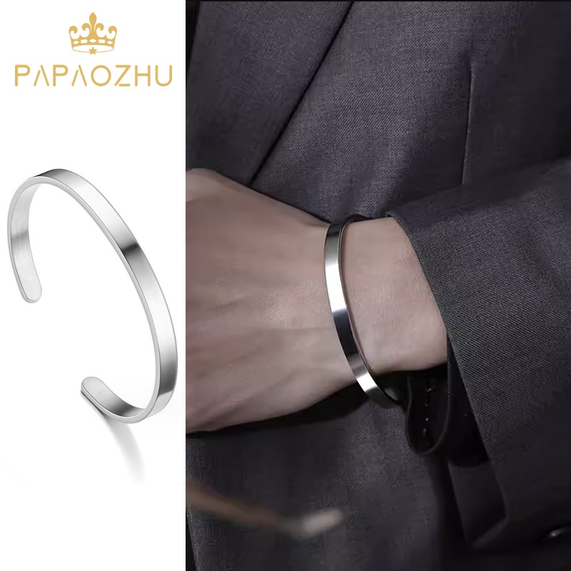 Papaozhu Vòng Tay Hở Bằng Thép Không Gỉ Thời Trang Đơn Giản Cho Nam Và Nữ