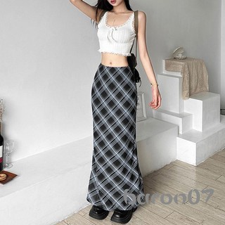 Phụ Nữ Váy Dài Grunge Kẻ Sọc Cao Cấp Gói Hông Váy Vintage Ôm Phù Hợp Với Váy Dạo Phố