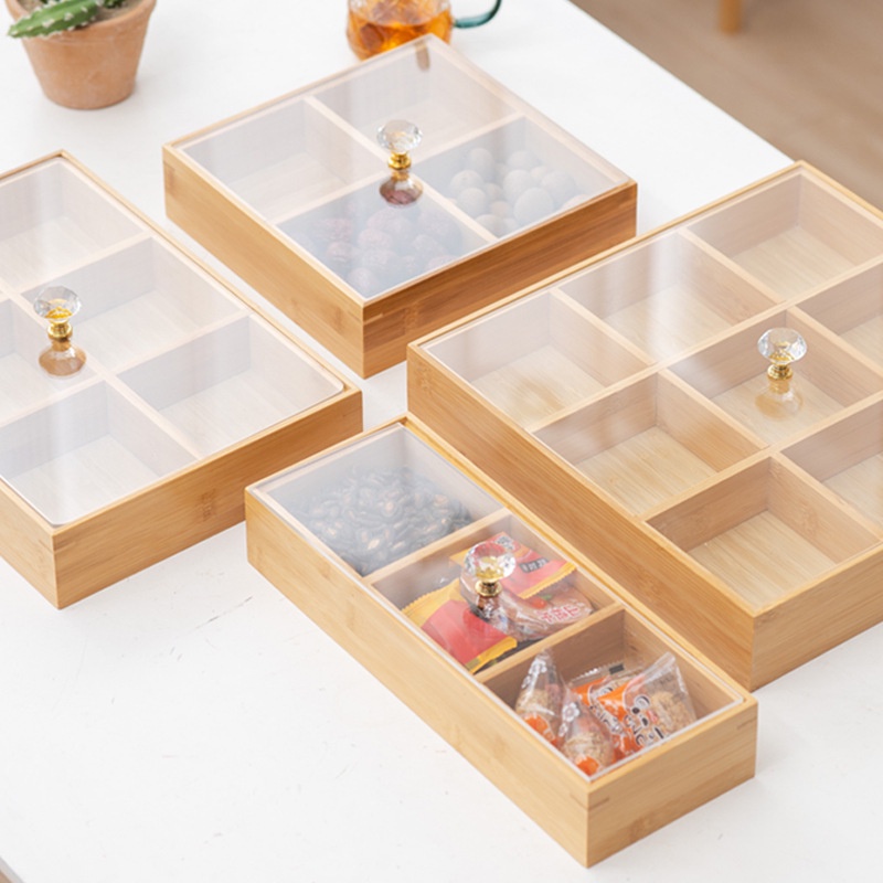 Lễ hội mùa xuân Tấm vách ngăn bằng gỗ tre Acrylic Năm mới Hình tròn trái cây khô Đĩa vuông Khay đựng đồ ăn nhẹ Khay đựng đồ ăn nhẹ Chia đĩa tráng miệng Khay đựng trái cây khô có nắp Khay đựng chống bụi