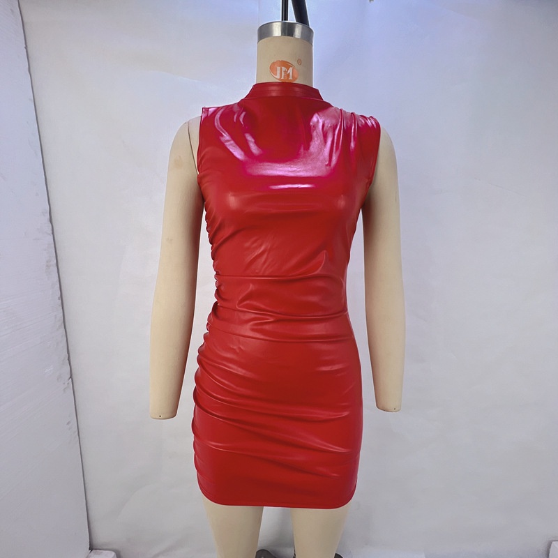 Đầm Da Không Tay Cổ Đứng Thời Trang Cho Nữ
