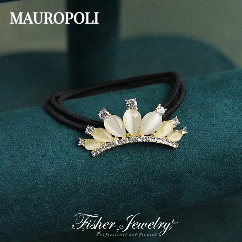 Mauropoli [Sẵn sàng] Băng đô kim loại mắt mèo Phiên bản Hàn Quốc Mũ đội đầu Vòng tóc sang trọng Đơn giản Dây cao su đàn hồi cao Dây buộc đầu bóng