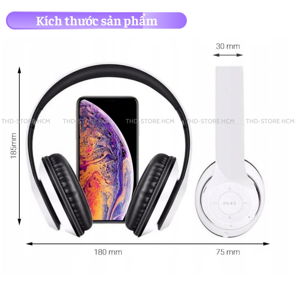 Tai Nghe Bluetooth P47 Chụp Tai Có Mic Hỗ Trợ Thẻ Nhớ Âm Bass Nghe Nhạc Cực Hay Lọc Âm Chống Ồn