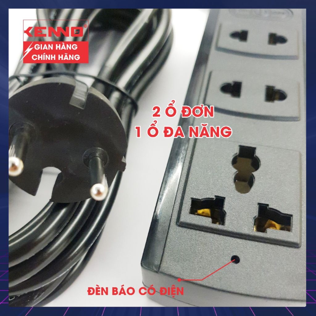 Ổ cắm điện Đa năng chịu tải 3A3 3A5 Qled/Kenno 1200W 3 lỗ cắm lõi đồng cao cấp