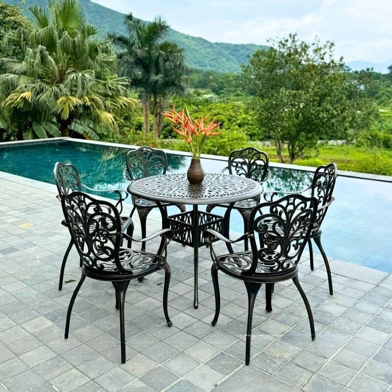Bộ bàn ghế ban công ngoài trời Tròn Nhôm đúc Bàn ghế sân vườn ngoài trời Bàn ghế ngoài trời - HP34