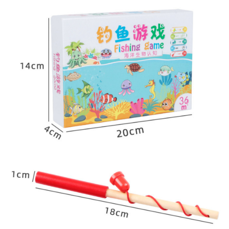 Bộ câu cá nam châm,Đồ chơi câu cá bằng gỗ,  15/31 sinh vật biển bằng gỗ, Kèm theo cần câu nam châm cho bé