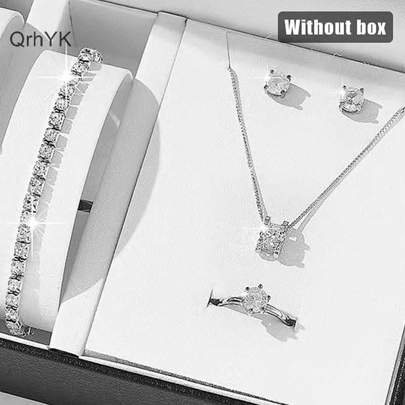 Nhà Máy Thời Trang Sang Trọng Nữ Nhẫn Vòng Cổ Bông Tai Kim Cương Giả Vòng Tay Nữ Thường Ngày Bộ Trang Sức QrhYK