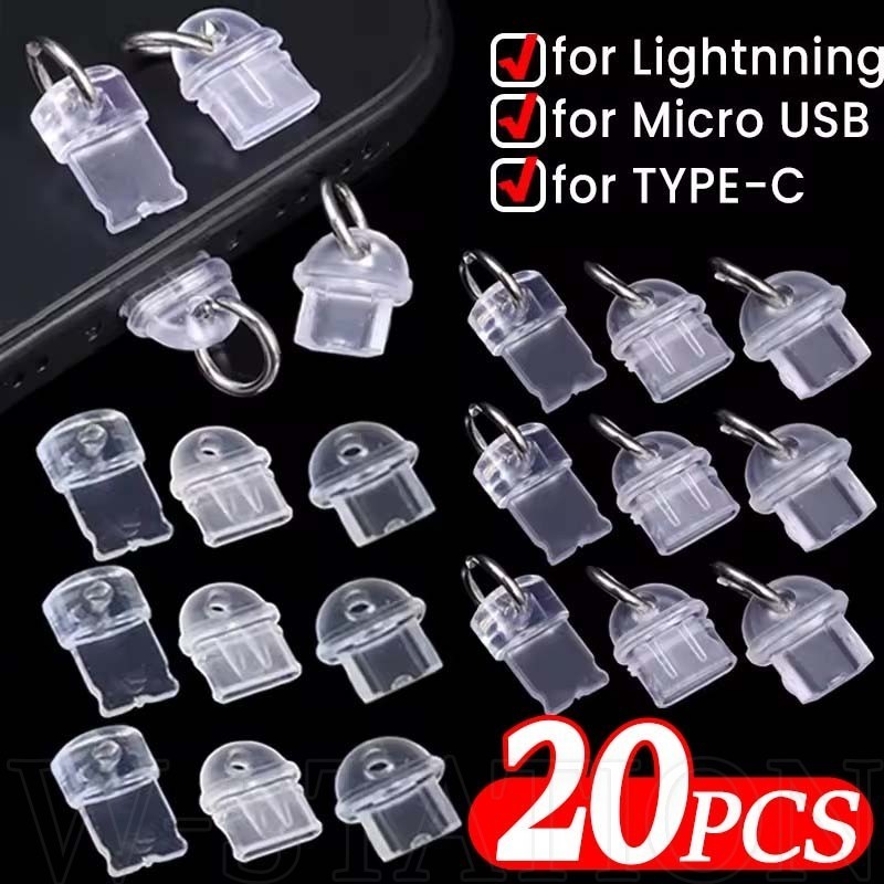 5 / 10 / 20 Phích cắm chống bụi - Dành cho Type-C Micro-USB iOS - Nắp cắm cổng sạc điện thoại - Phích cắm mặt dây chuyền điện thoại DIY trong suốt - Vỏ bảo vệ nút chặn điện thoại chống nước