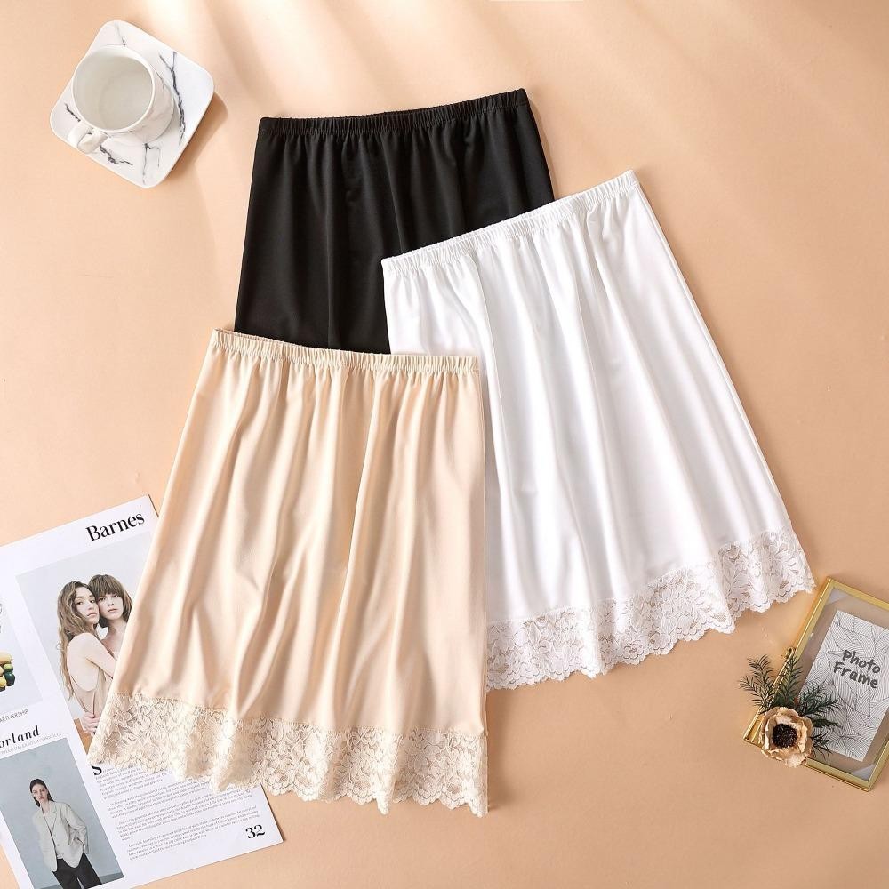 Hobbyin Váy Lót Petticoat Modal Silk Mỏng Như Băng, Cạp Cao Thun Ren Màu Trơn