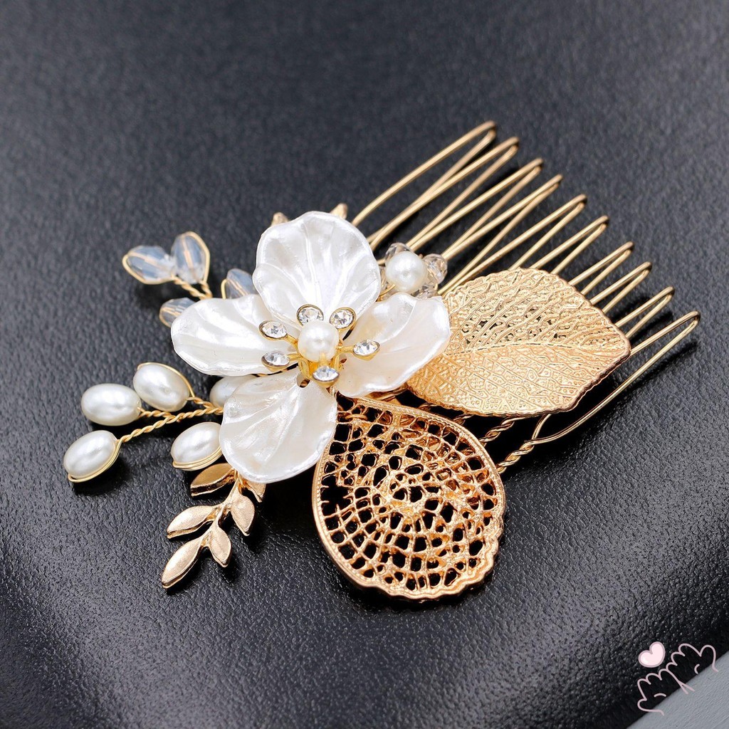 Lược Tóc Bên Có Lá Vàng Trang Trí Đám Cưới Hợp Kim Thanh Lịch Lược Barrette