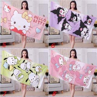 Khăn tắm hoạt hình Sanrio in 1 mặt Hello Kitty/Kuromi/Melody/Pochacco, vải Terry thấm hút mềm
