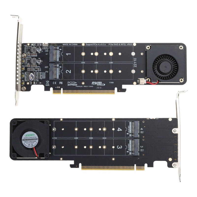 Cắm trại cho M 2 NVMe SSD PCIe Adapter Card PCI cho Express 4 0 X16 Chuyển sang 4 cổng cho