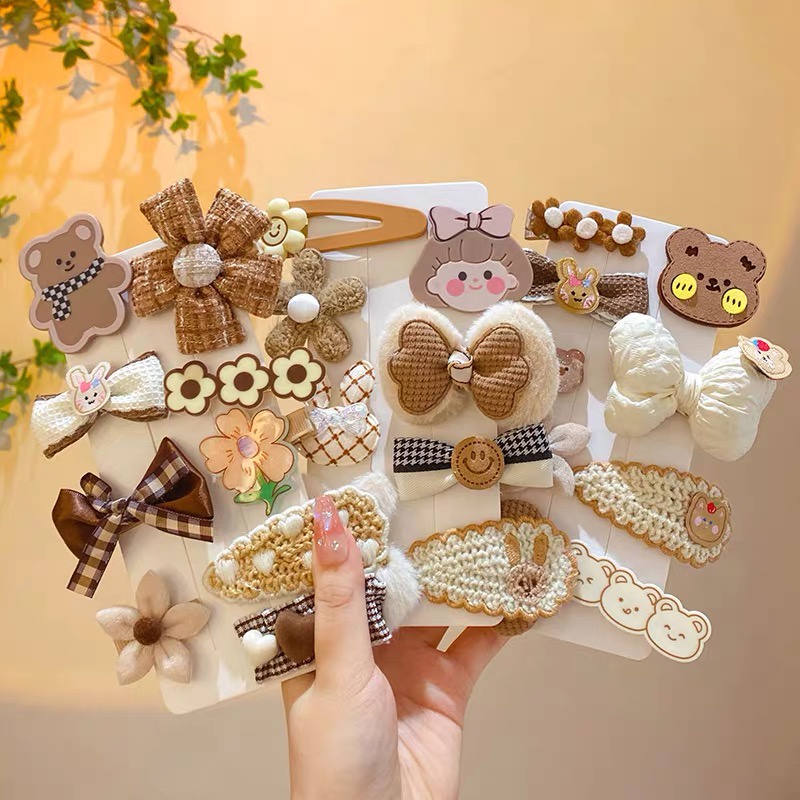 Set 10 Kẹp Tóc Nơ Kẹp Tóc Cho Bé Màu Cà Phê Sữa Gấu Thỏ Dễ Thương Phong Cách Hàn Quốc Cho Bé Gái