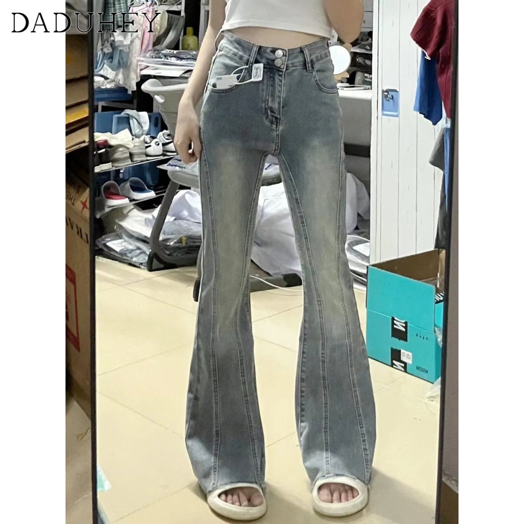 Ảnh Quần jeans DADUHEY cạp cao ống loe phong cách đường phố Mỹ cao cấp cỡ lớn 3