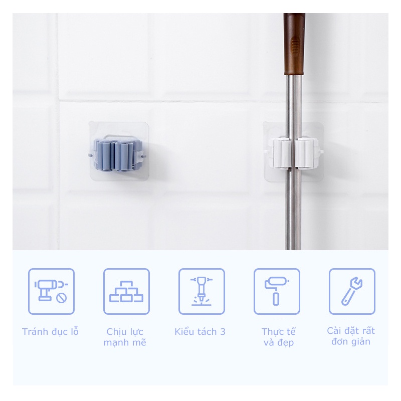 Móc Dán Tường Kẹp Giữ Cây Lau Nhà Chổi,Móc Treo Chổi Chịu Lực Đa Năng