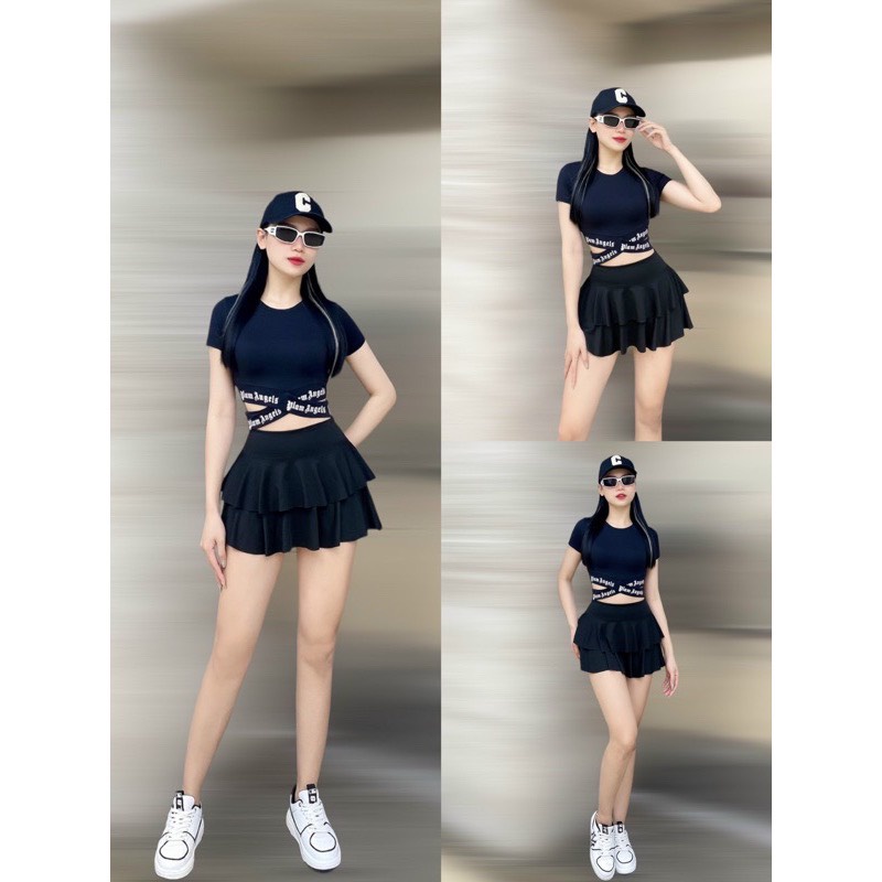 Áo croptop thể thao tập gym, yoga, erobic, shuffle dance vạt chéo chữ hotrend