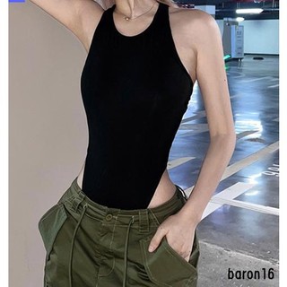 Áo liền quần ngắn Skinny dành cho nữ Áo liền quần chéo không tay màu đen