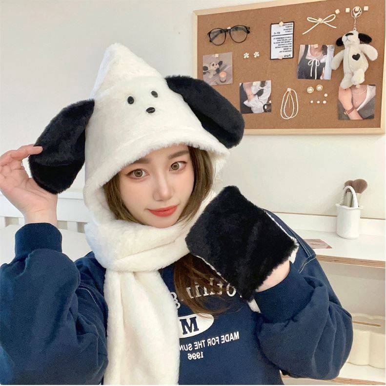 Wilk hellokitty Bộ Ba Món Nón Khăn Choàng Găng Tay Khăn Choàng Cổ Bằng Lông Nhung Ấm Áp Chống Gió Hình Hello Kitty Dễ Thương