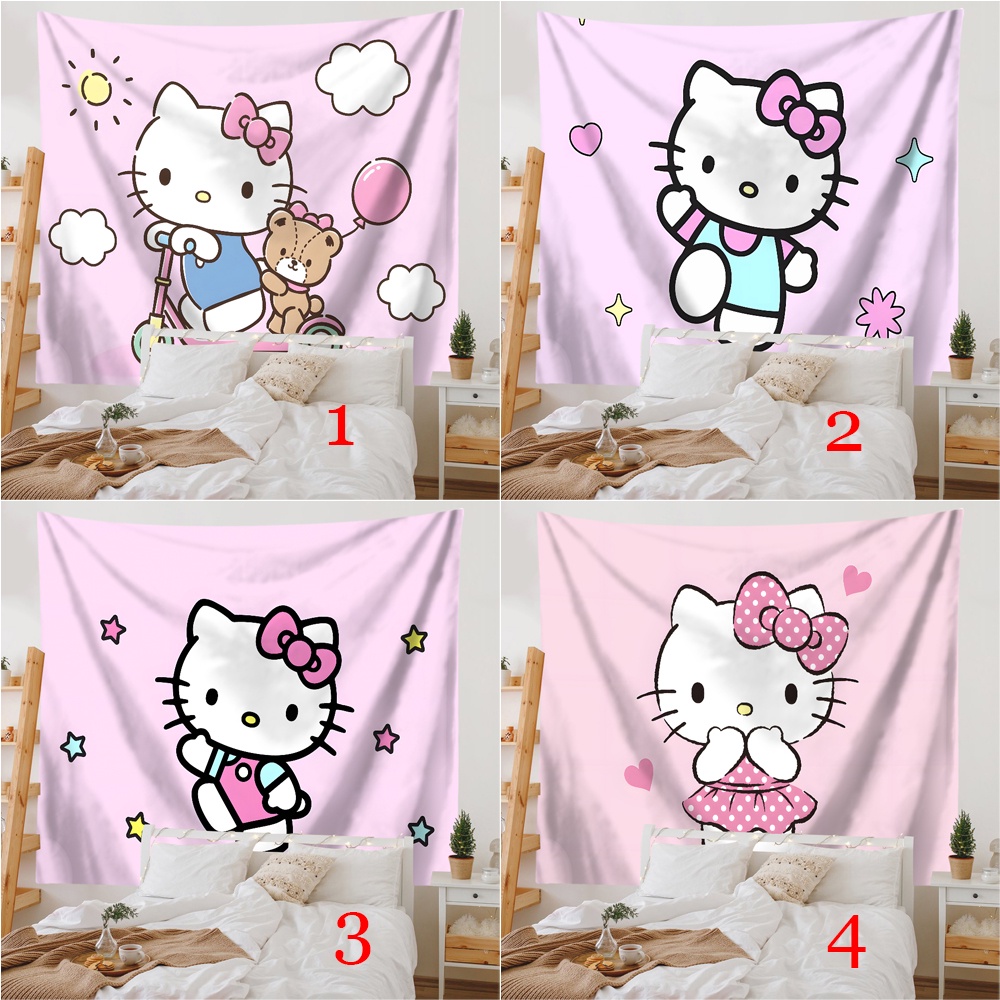 Thảm Treo Tường Trang Trí Phòng Ngủ Hình hello kitty