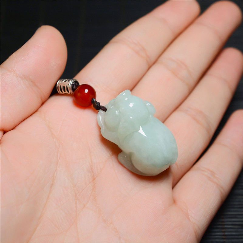 Dây Chuyền Mặt Hình Heo Hoàng Đạo Ba Chiều Đính Đá Ngọc Bích Tự Nhiên Dễ Thương Cho Cặp Đôi
