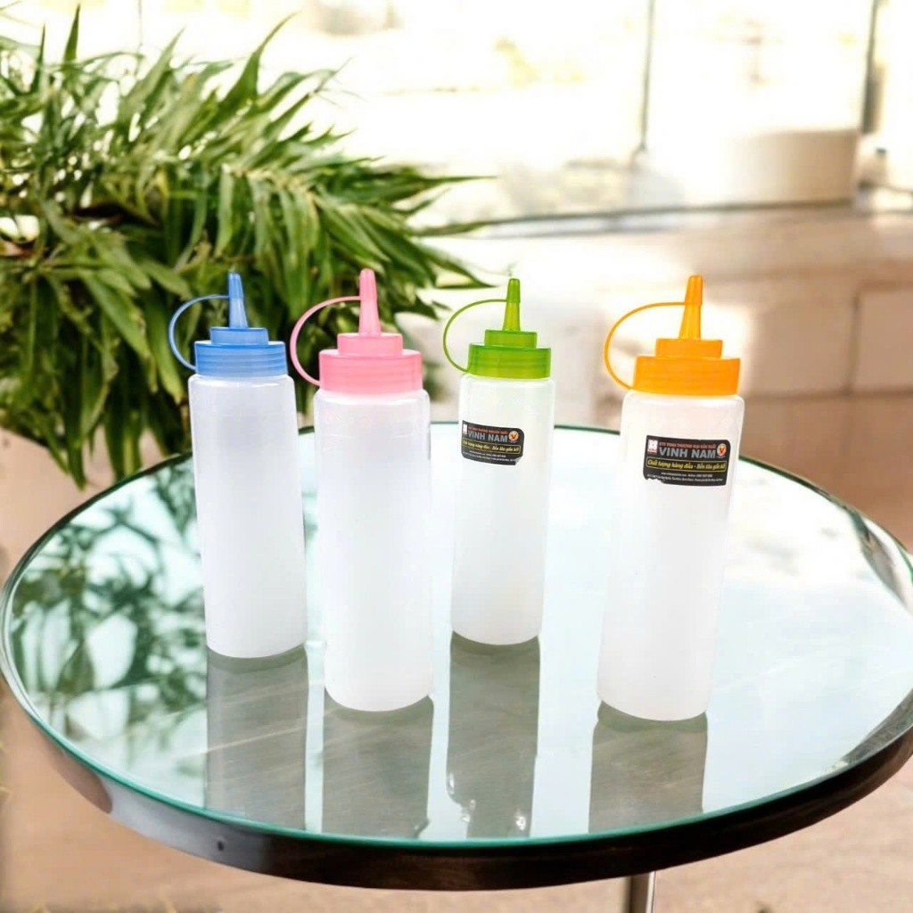 [COMBO 2] Chai Đựng Tương Xốt Vinh Nam Plastic Chai Có Vạch Chia Chống Bụi An Toàn Nhiều Size
