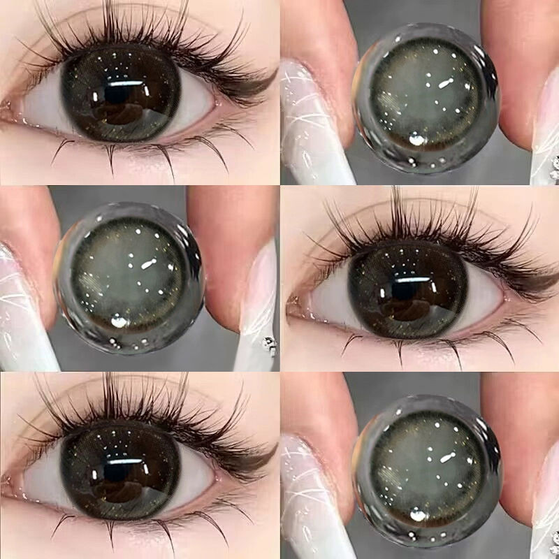 Set 2 Kính Áp Tròng Màu Đen contact lenses 0 ~ -8.00 black len 14.2mm lens cận lens nâu bean black 59
