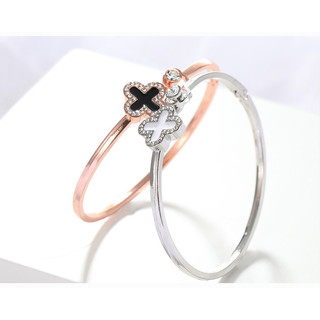 Vòng tay nữ cỏ 4 lá Không Gỉ Đơn Kim Cương Giả Vòng đeo Tay Nữ Hoa Hồng Vàng Bạc May Mắn Vòng Tay Mở Đa Năng Dành Cho Nữ