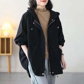 Áo Khoác Gió Dáng Rộng Có Mũ Trùm Thời Trang Xuân Thu 2023 Kiểu Mới Cho Nữ Trung Niên