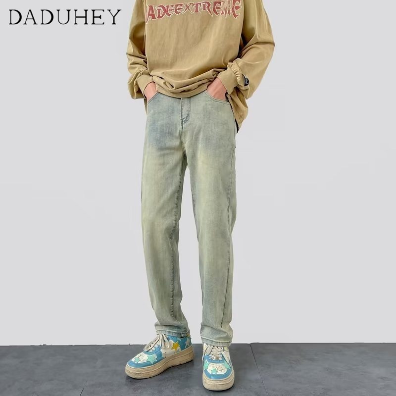 Ảnh DaDuHey New American Style Ins High Street Retro Thin Denim Jeans Niche High Waisted Stretch Straight Leg Pants 2