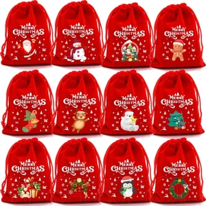 Túi Dây Rút Đa Năng Đựng Quà Giáng Sinh / Đồ Ăn Vặt / Trang Sức Bằng Vải Nhung Hình Ông Già Noel Nai Sừng Tấm / Túi Kẹo Nhỏ Gọn Trang Trí Nhà Cửa Tiệc Tùng