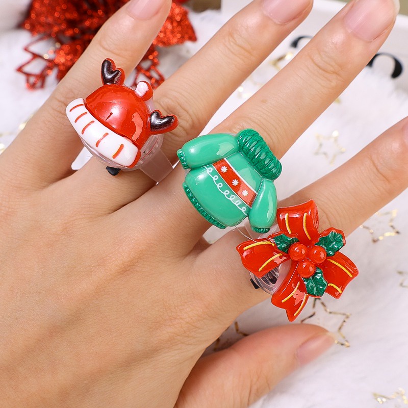 Hoạt Hình Nhẫn Có Đèn led Phát Sáng Hình Ông Già Noel / Ông Già Noel / Tuần Lộc Giáng Sinh Dễ Thương