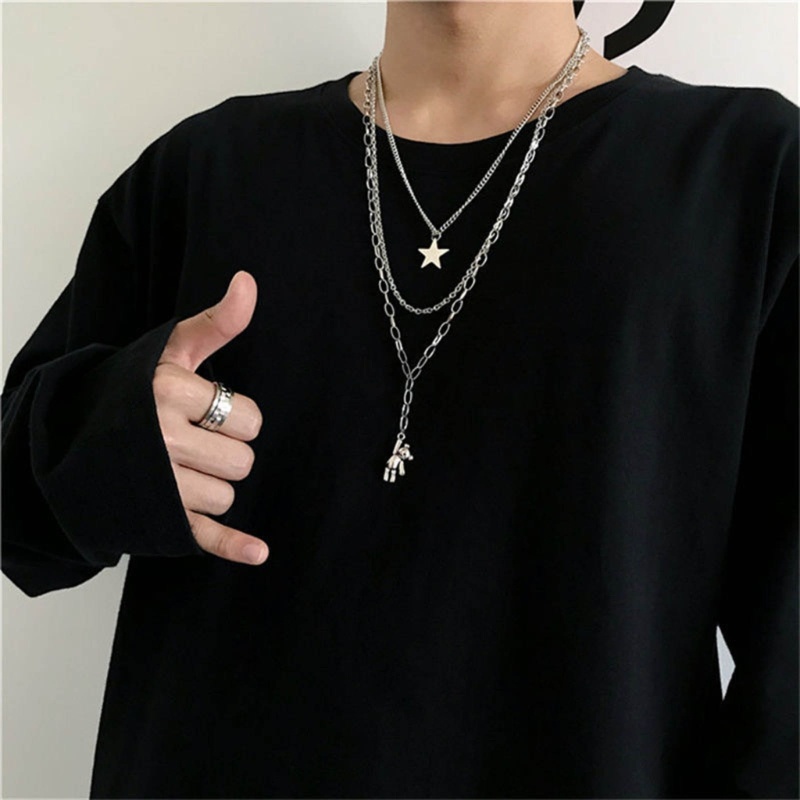 Coo Dây Xích Ba Lớp Gấu Ngôi Sao Thẩm Mỹ Vòng Cổ Tua Rua Thời Trang Xương Đòn Dây Xích