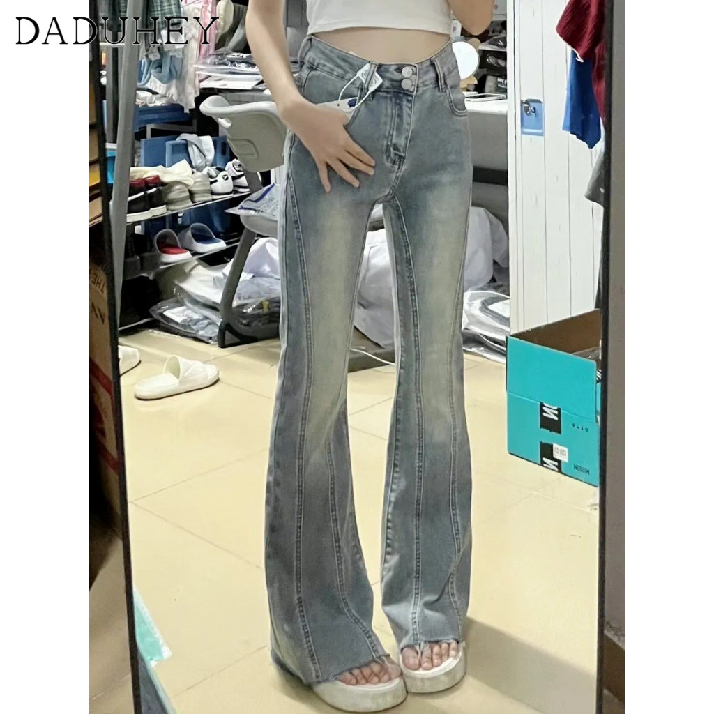 Ảnh Quần jeans DADUHEY cạp cao ống loe phong cách đường phố Mỹ cao cấp cỡ lớn 2