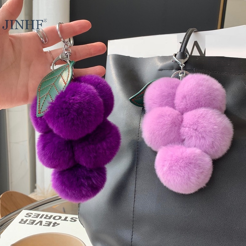 Jim Móc Khóa Hình Chùm Nho Pompom Lông Thỏ Mềm Mại
