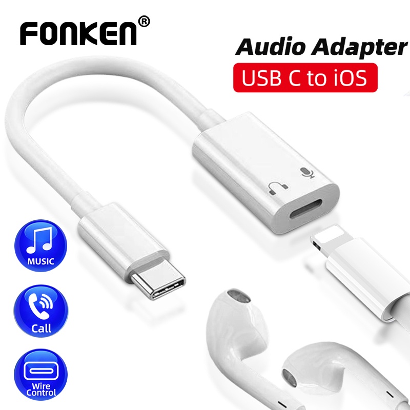 Ảnh Cáp chuyển đổi sạc/âm thanh tai nghe FONKEN USB C sang iOS thích hợp cho iPhone 15 Pad Pro Samsung 1