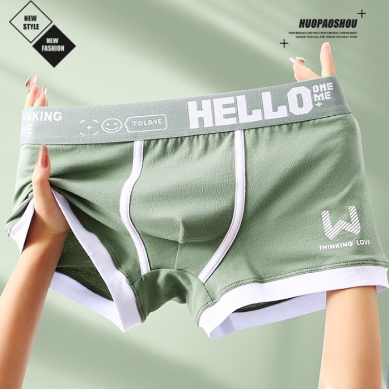 Ảnh Ecmn Hello Nam Cotton Boxers In Chữ Tương Phản Màu Sắc Thanh Thiếu Niên Quần Lót Plus Kích Thước 2