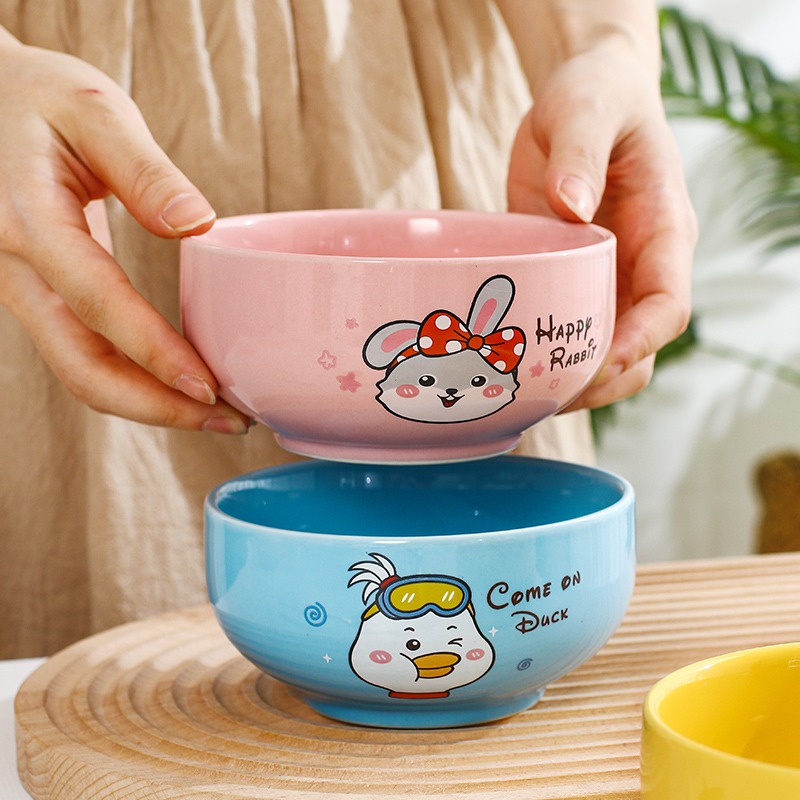 Bát Ăn Cơm Cute Bằng Sứ In Hình Vịt Thỏ Gấu - Chén Ăn Cơm Cho Trẻ Em Hoạt Hình Dễ Thương Phong Cách Hàn Quốc