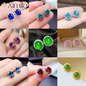 ⭐ Chính Hãng Bông Tai Bạc Đính Kim Cương Toàn Diện Sáng Tạo Nhiều Màu Sắc ice chalcedony jasper classy Cho Nữ