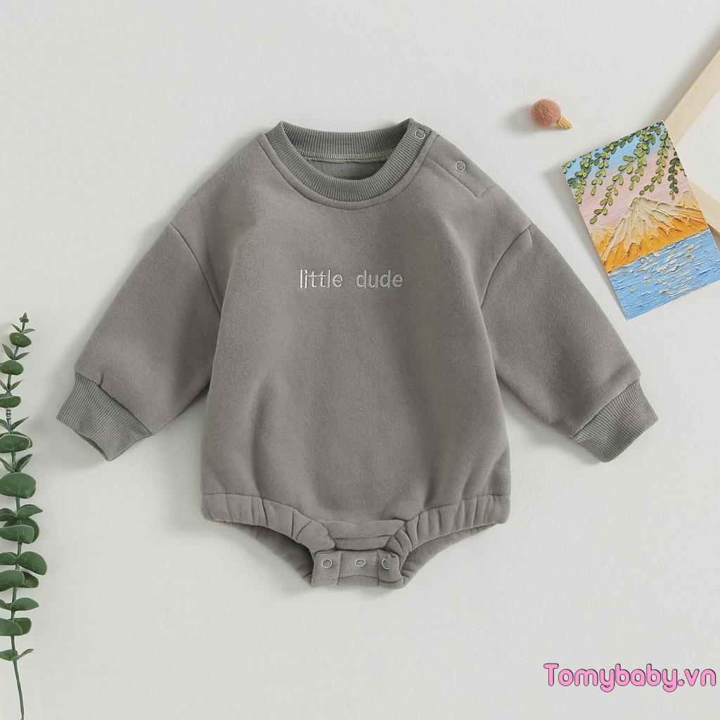 Bé Trai Áo Liền Quần Thời Trang Dài Tay Cổ Tròn Thêu Chữ Sơ Sinh Body