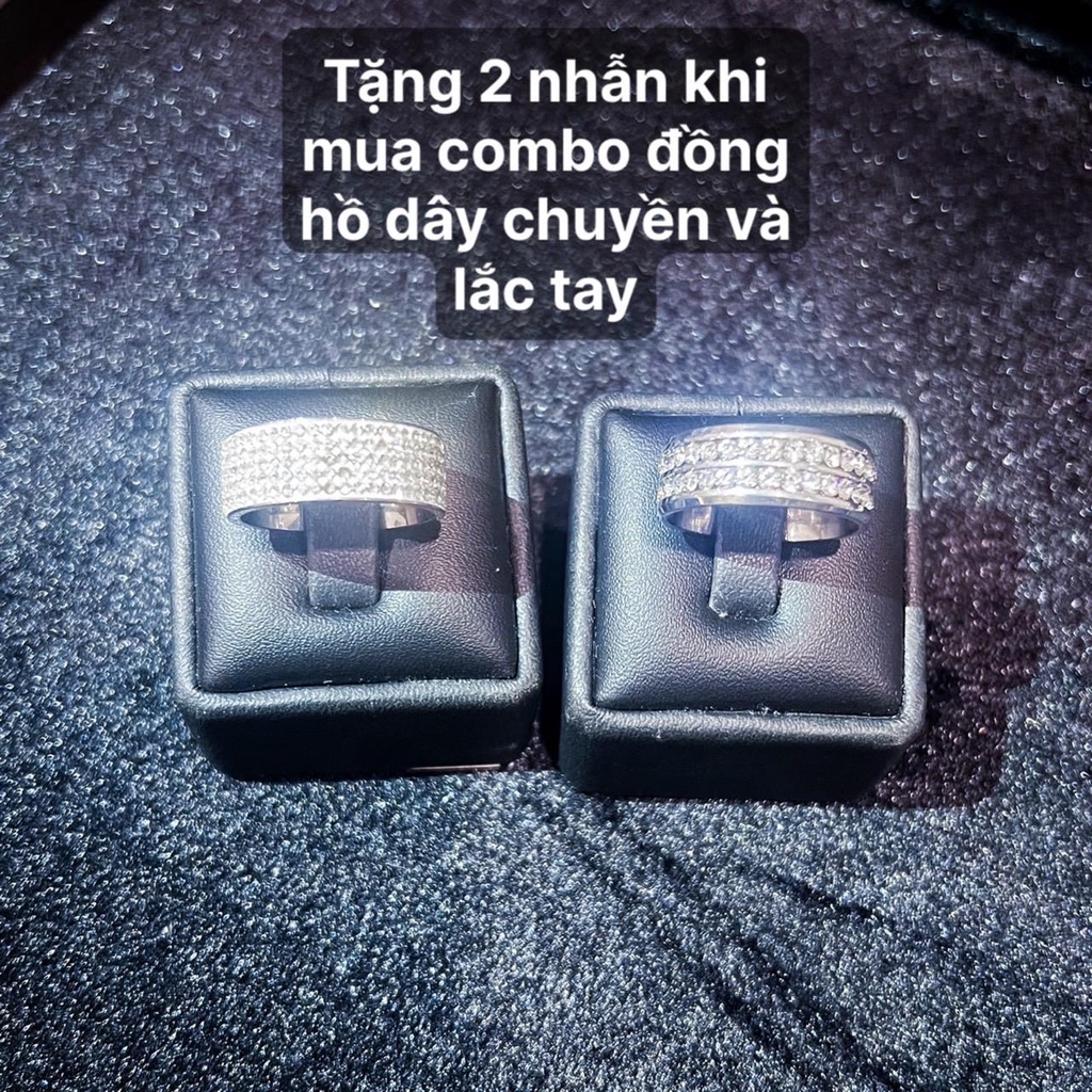 [FULLBOX DA CAO CẤP] Combo 5 món đồng hồ xanh dương, dây chuyền cuban, lắc tay cuban, 2 nhẫn đính đá - X5