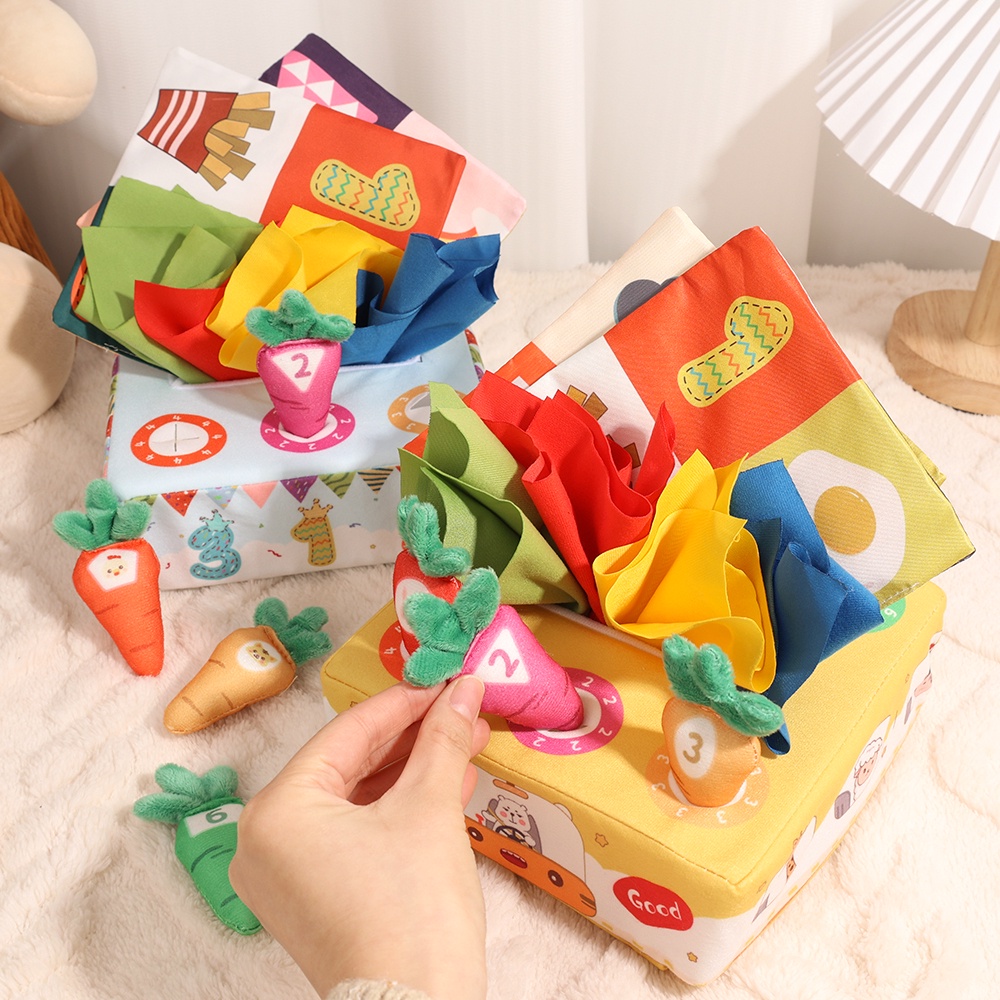 1 Bộ Hộp Khăn Giấy Bông Đeo Ngón Tay Luyện Tập / Trò Chơi Trẻ Em Bằng Giấy Kéo / Trò Chơi Nhận Dạng Màu Sắc Tương Tác Giữa Cha Mẹ / Con Cái