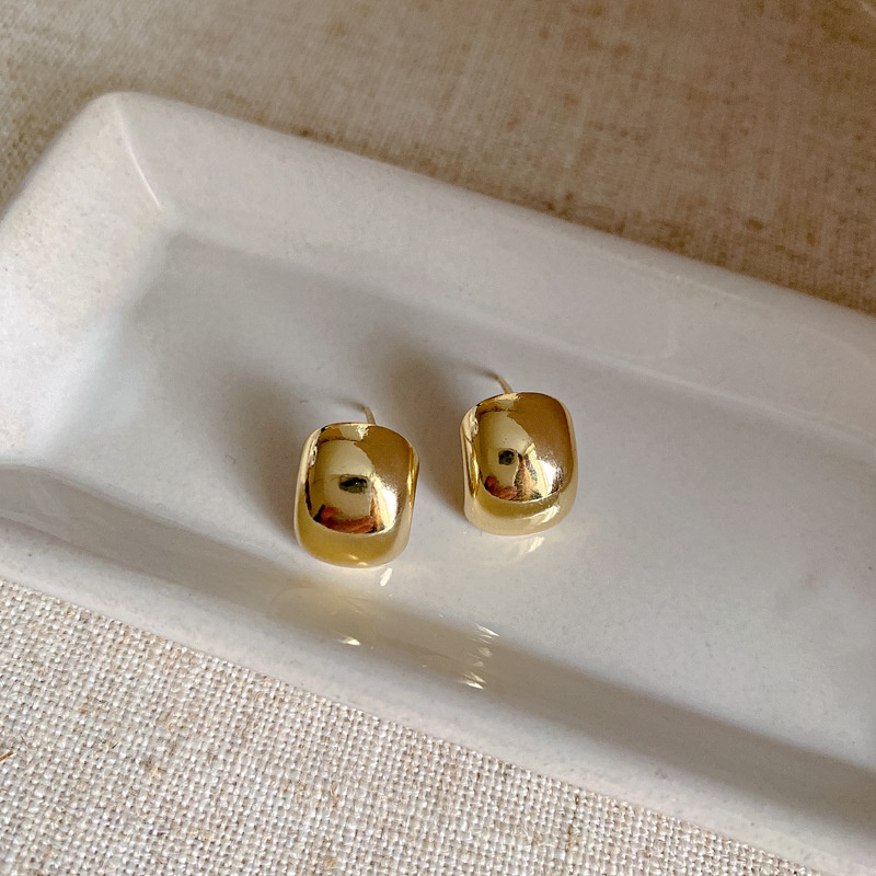 Bông tai đậu cong mạ vàng 14K trên bạc 925, phong cách Hàn Quốc sang trọng