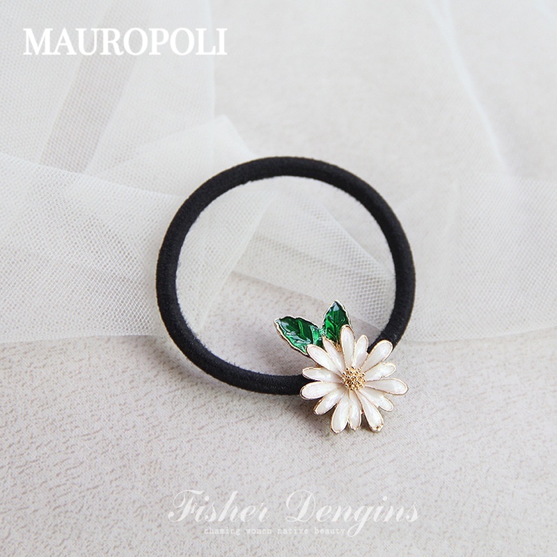 Mauropoli [Sẵn sàng] Phong cách mới Dầu nhỏ giọt Hợp kim hoa Dây cao su Dây buộc tóc Mũ đội đầu Dây buộc tóc đuôi ngựa tươi thời trang Dây buộc tóc đầu đàn hồi