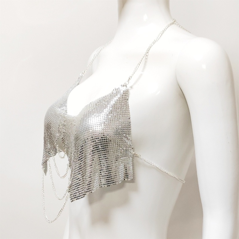 Da Nữ Tua Rua Kim Sa Lấp Lánh Crop Tops Lấp Lánh Xe Tăng Áo Không Tay Spaghetti Dây Vest Raves Đảng Clubwear