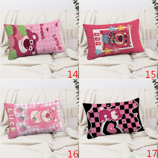 Vỏ gối hình chữ nhật hình gấu Lotso Phim hoạt hình dễ thương Gấu dâu in một mặt Đệm Polyester Trang trí ghế Sofa tại nhà (Không có lõi)