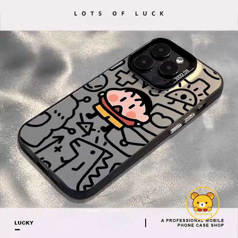 Ốp điện thoại mờ Crayon Shin-chan dễ thương cho iPhone 16 Pro Max 16 15 Plus 14 Plus 15 14 Pro Max 13 Mini 13 Pro Max Vỏ hoạt hình vui nhộn Vỏ cứng chống rơi