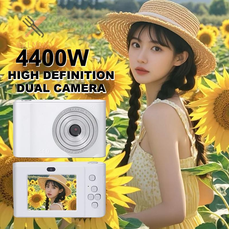 Rrlnmd 44MP Mini CCD Máy Ảnh Kỹ Thuật Số Có Thẻ Nhớ Ống Kính Đôi 4K 8X Zoom Chuyến Đi Du Lịch Camera Dành Cho Trẻ Em Bé Gái Trẻ Em Quà Tặng MỚI
