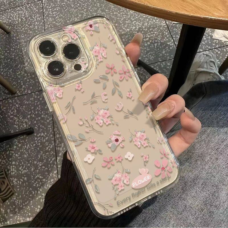 Vỏ Hoa Đào Cho Iphone 16 Pro Max 11 12 13 14 15 Pro Max 6 6S 7 8 Plus X XS XR SE 2 3 Ốp Lưng Nghệ Thuật Màu Hồng Hoa Mắt Thiên Thần Camera Bảo Vệ Họa Tiết Trong Suốt TPU