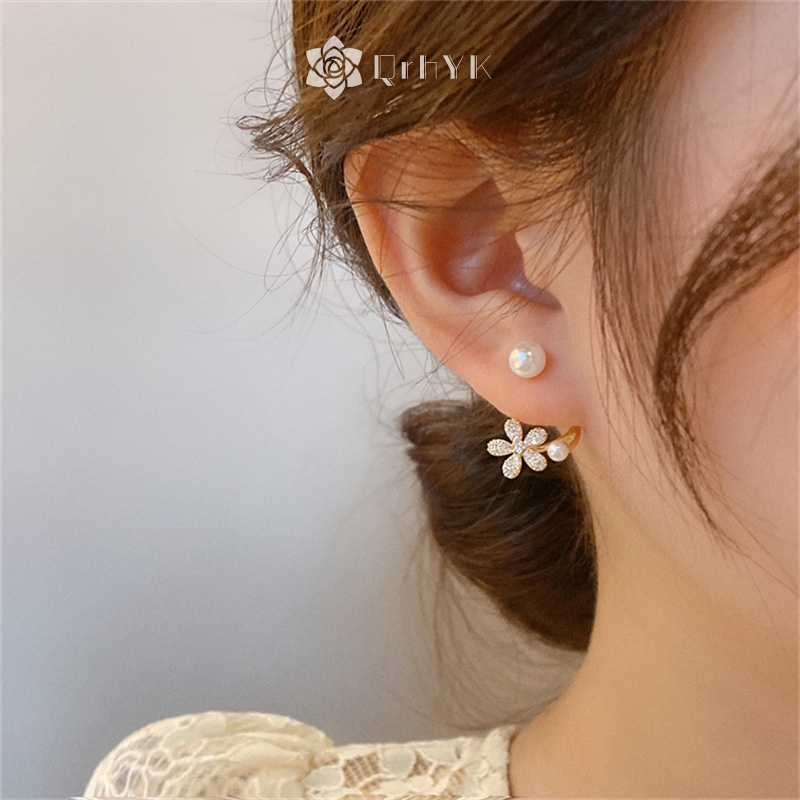 1 Đôi Bông Tai Đính Đá Ngọc Trai Nhân Tạo Phong Cách vintage Thời Trang Mới